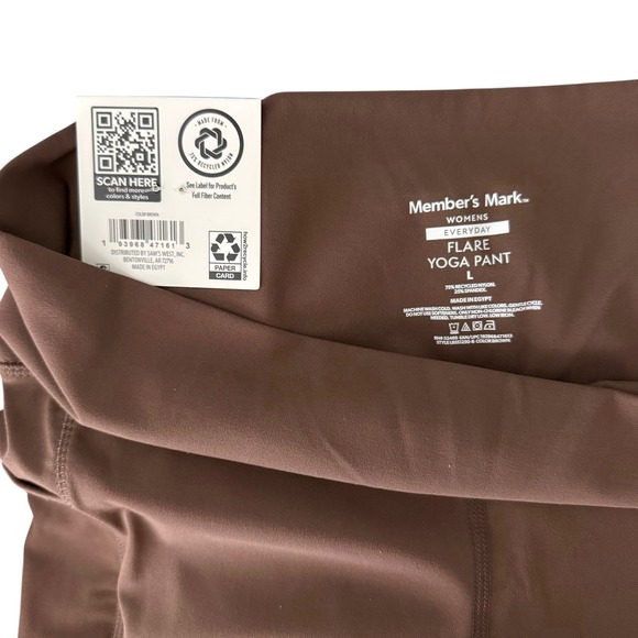New Member's Mark Flare Yoga Pant Women L Large Brown High Waist 11.5" Pockets - Picture 7 of 12